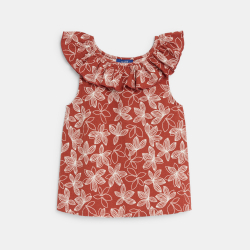 قميص داخلي مطبوع بياقة مكشكشة بني صدئ للفتيات